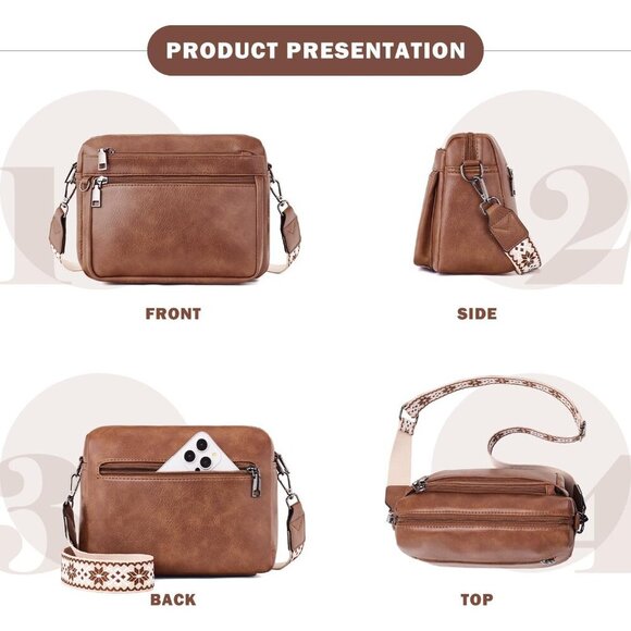 Vegan Leather Crossbody Bag for Women Organizer RFID Card Slots Compact - Picture 3 of 6